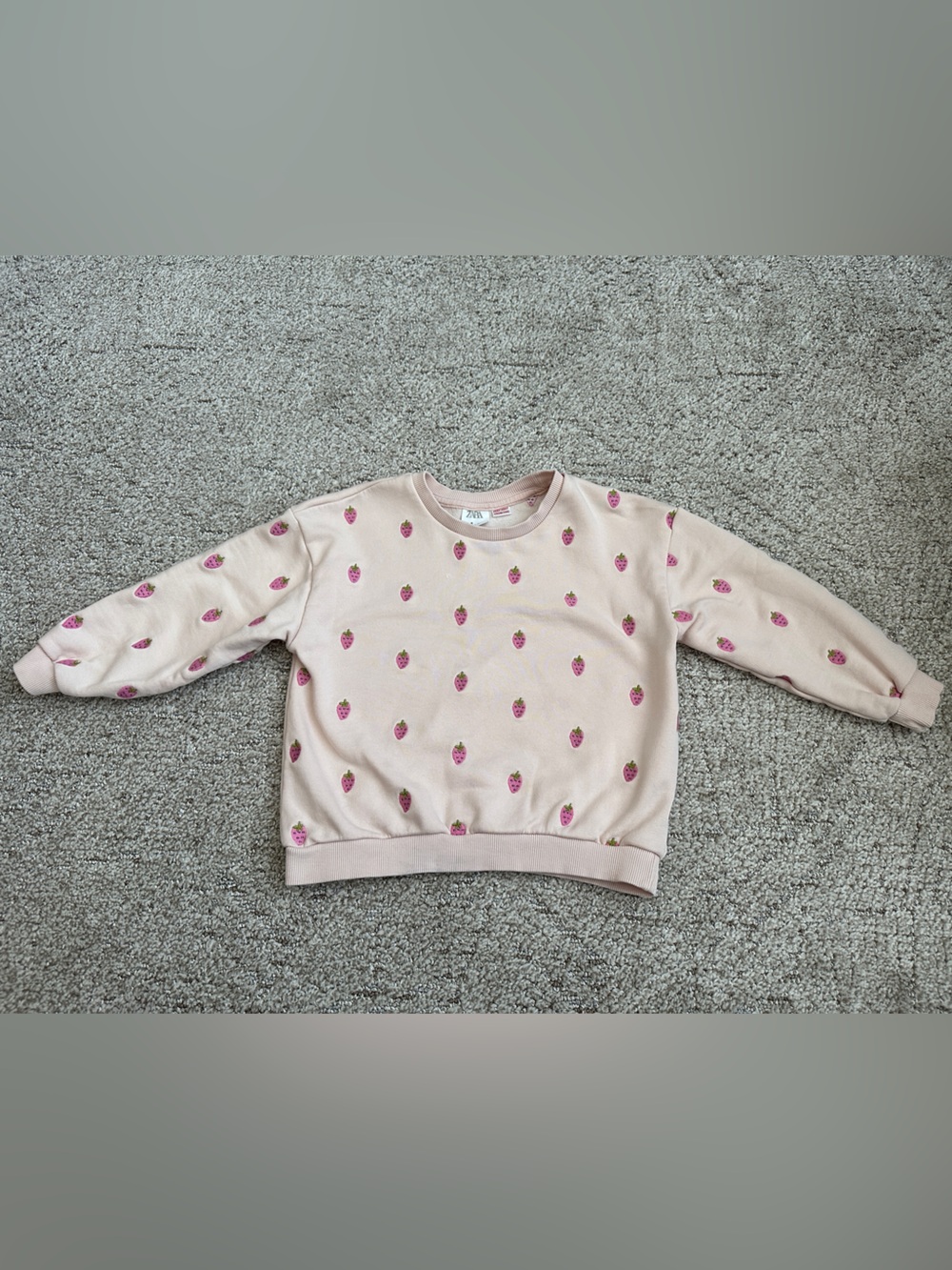 Zara Light Pink Sweatshirt with Strawberry Motif Size 6